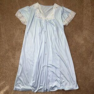 Val Mode Nightgown Robe Set Womens S Blue Peignoir Vintage 2 Piece Made in USA
